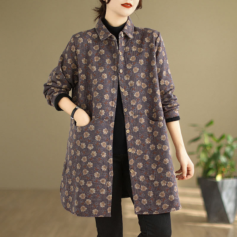 Nimara Ritual Fall Winter Buttons Flower Patterns Long Sleeve Cotton Women's Jacket With Pockets