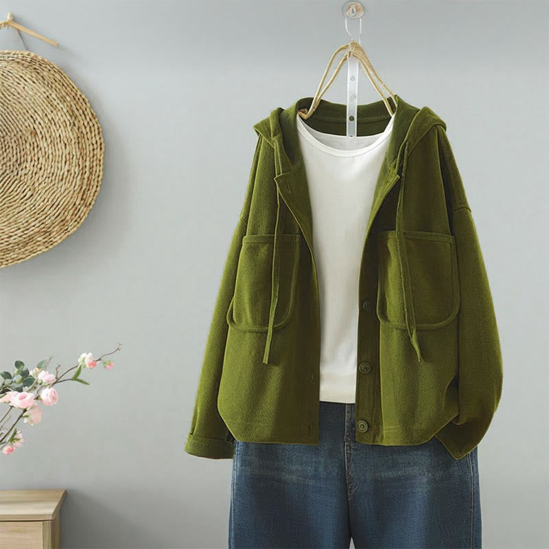 Nimara Ritual Solid Color Buttons Down Decorative Pocket Women's Long Sleeve Cardigan