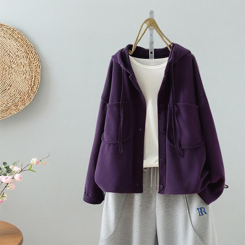 Nimara Ritual Solid Color Buttons Down Decorative Pocket Women's Long Sleeve Cardigan
