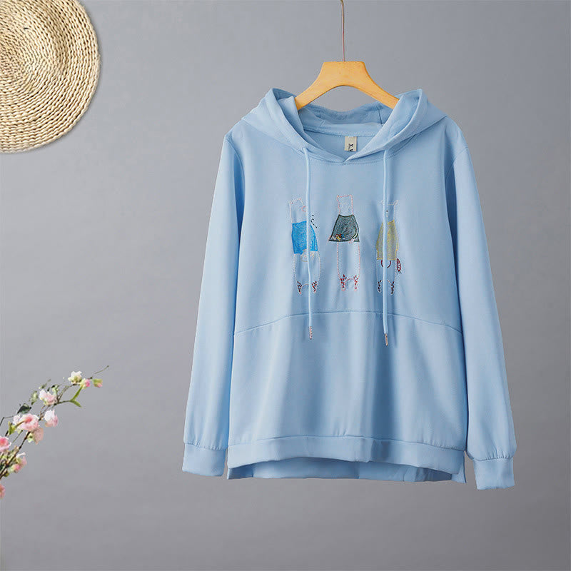 Nimara Ritual Fall Embroidery Bear Long Sleeve Women's Hoodie