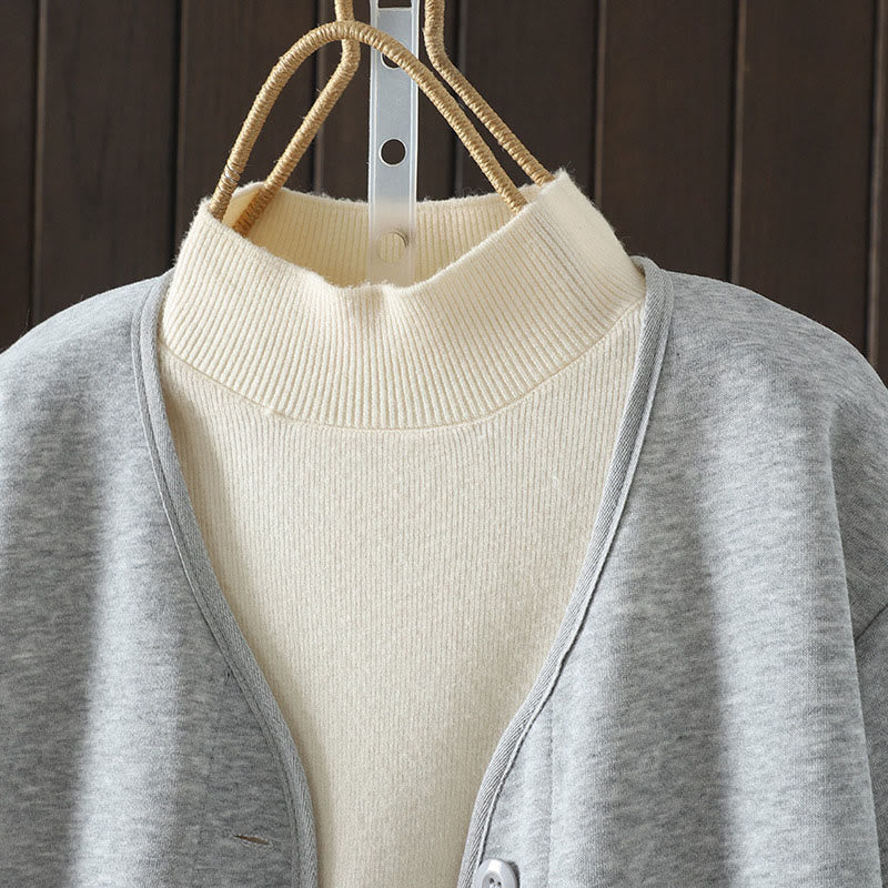 Nimara Ritual Simple Plain V-Neck Buttons Down Design Women's Cotton Long Sleeve Jacket