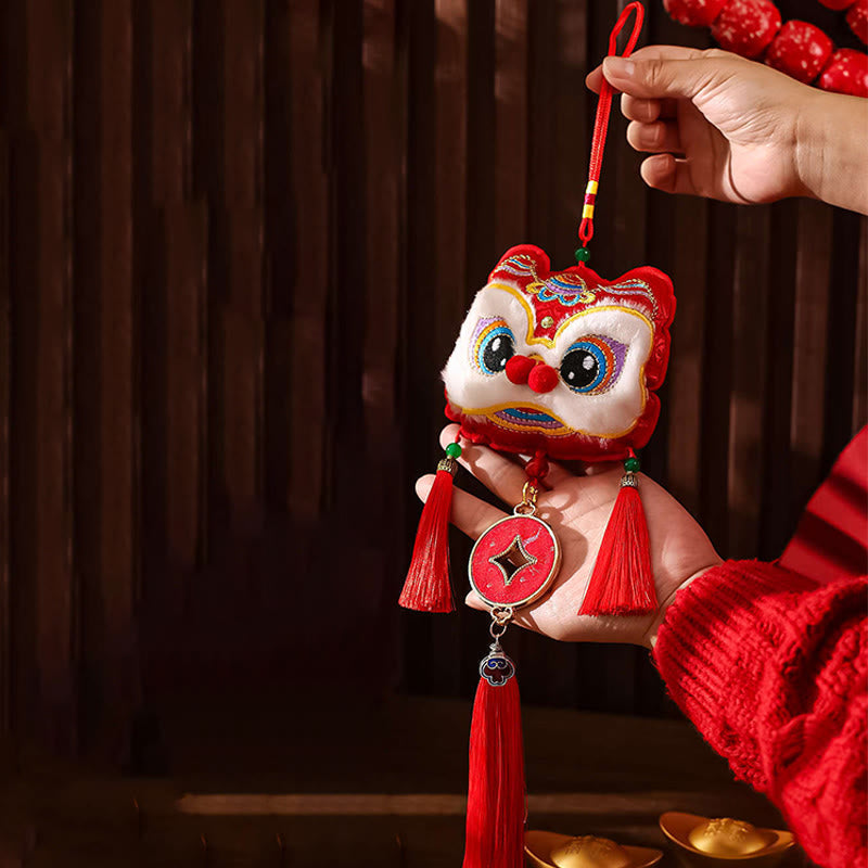Nimara Ritual Embroidery Year Of The Horse Fu Character Copper Coin Shape Red String Hanging Decoration