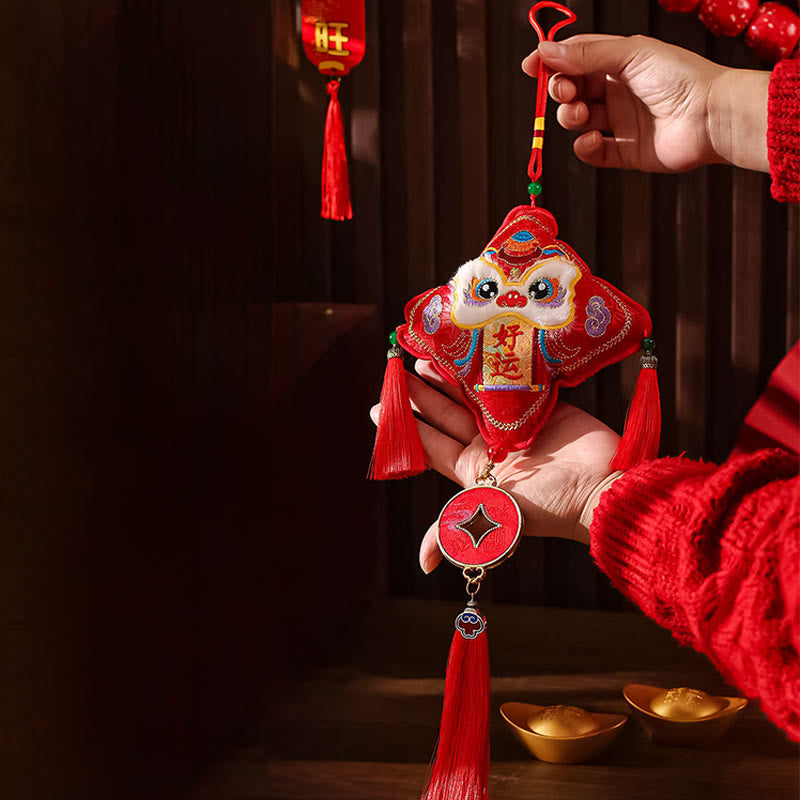 Nimara Ritual Embroidery Year Of The Horse Fu Character Copper Coin Shape Red String Hanging Decoration