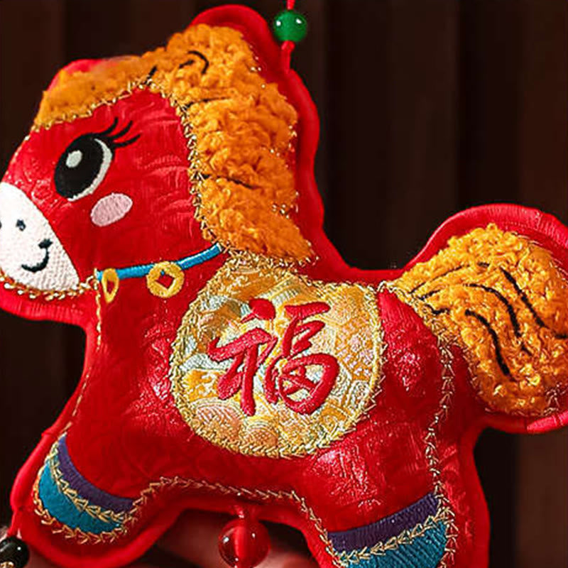 Nimara Ritual Embroidery Year Of The Horse Fu Character Copper Coin Shape Red String Hanging Decoration