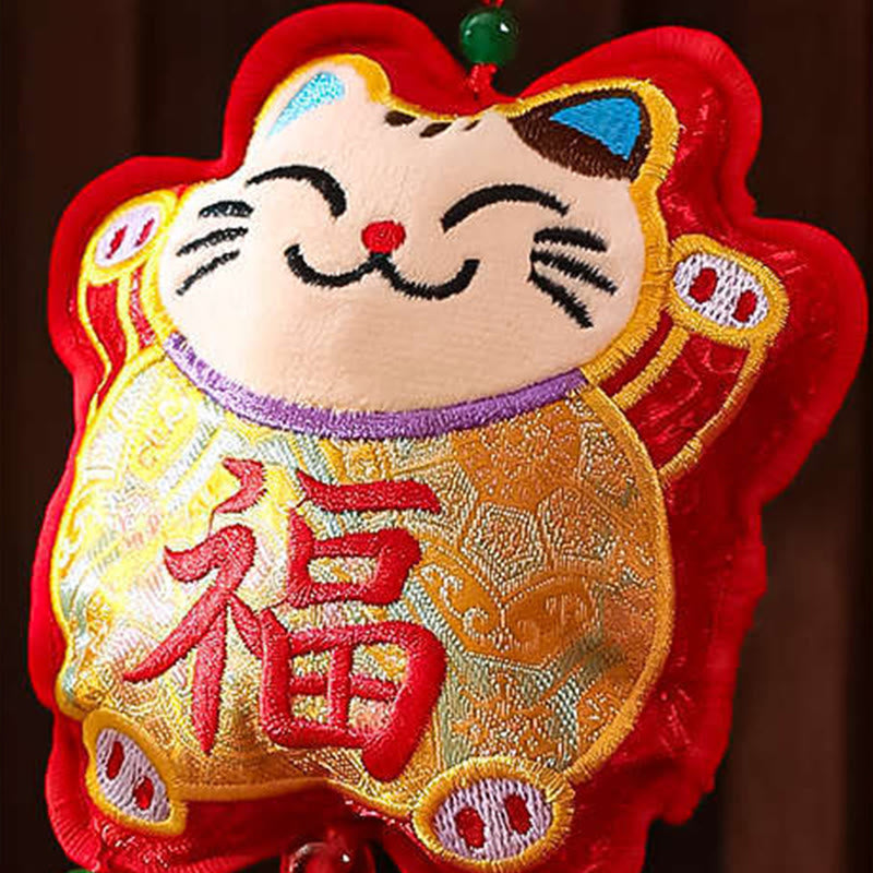 Nimara Ritual Embroidery Year Of The Horse Fu Character Copper Coin Shape Red String Hanging Decoration