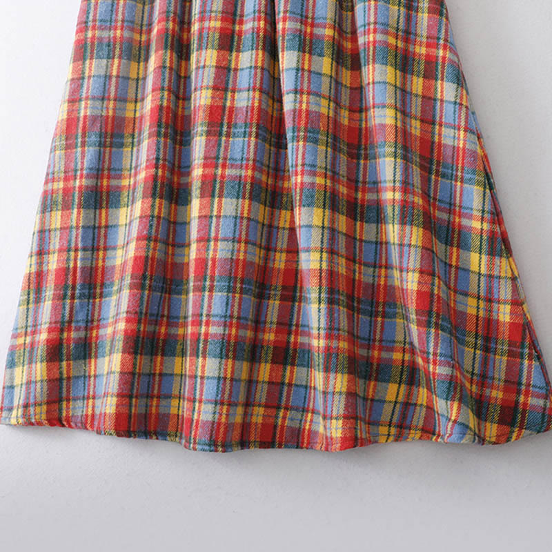 Nimara Ritual Fall Winter Women's Plaid Pattern Cotton Skirt With Pockets