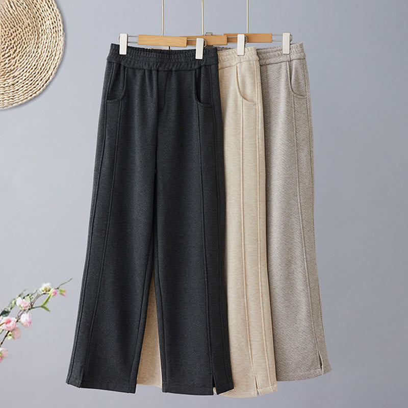 Nimara Ritual Plain Color Blocking Cotton Thick Casual Women's Pants With Pockets