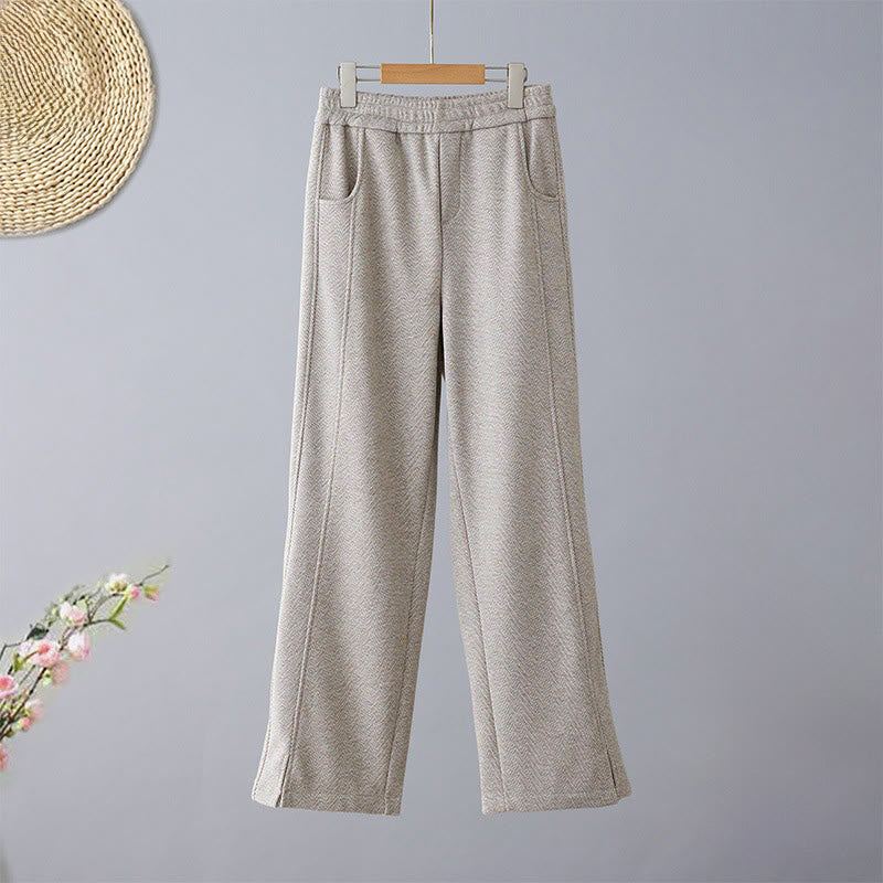 Nimara Ritual Plain Color Blocking Cotton Thick Casual Women's Pants With Pockets