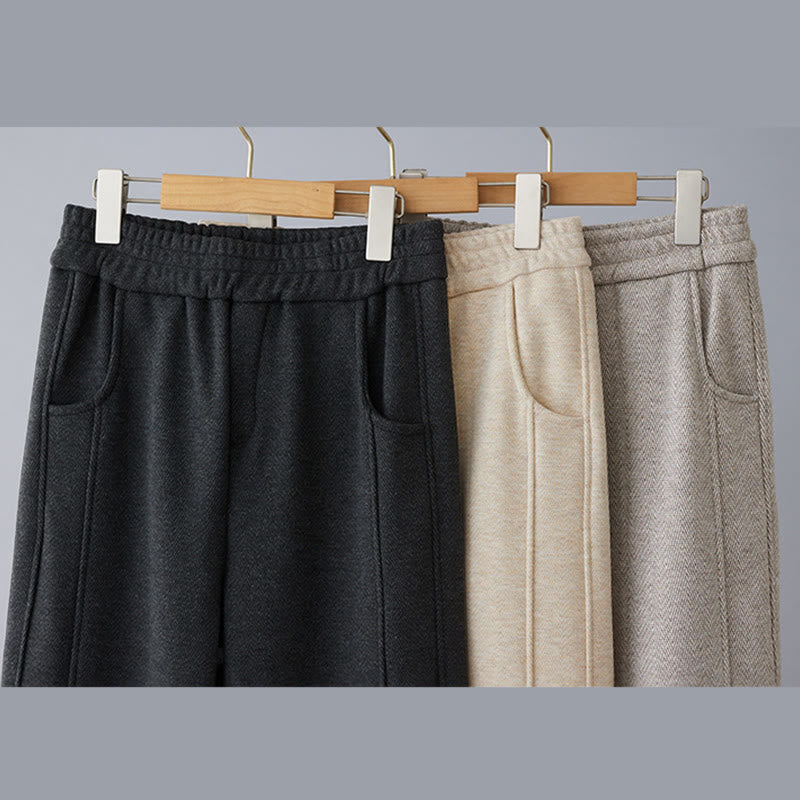 Nimara Ritual Plain Color Blocking Cotton Thick Casual Women's Pants With Pockets