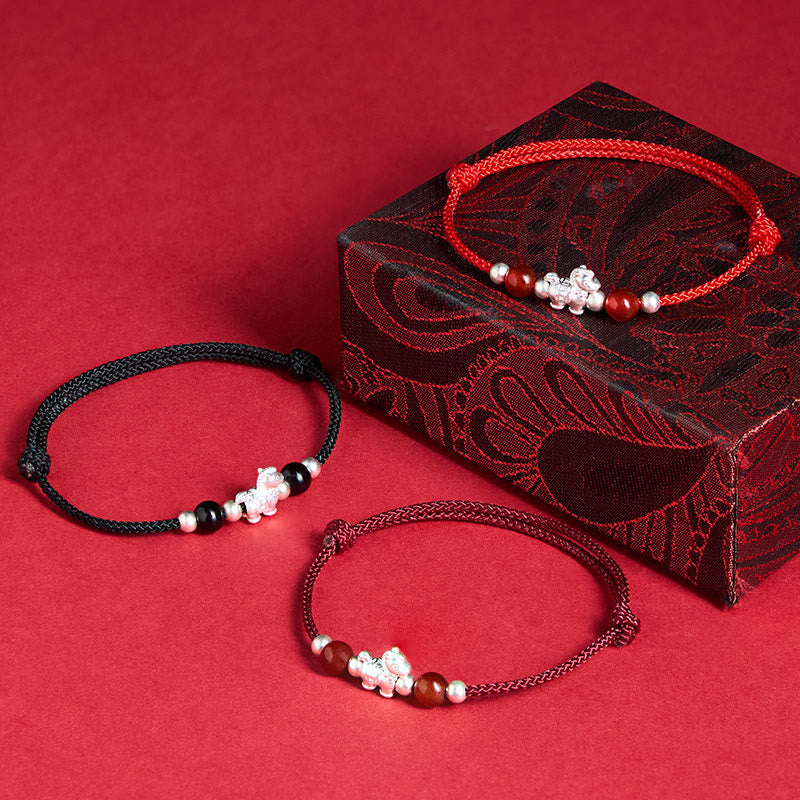 Nimara Ritual 999 Sterling Silver Red Agate Year Of The Horse Prosperity String Bracelet