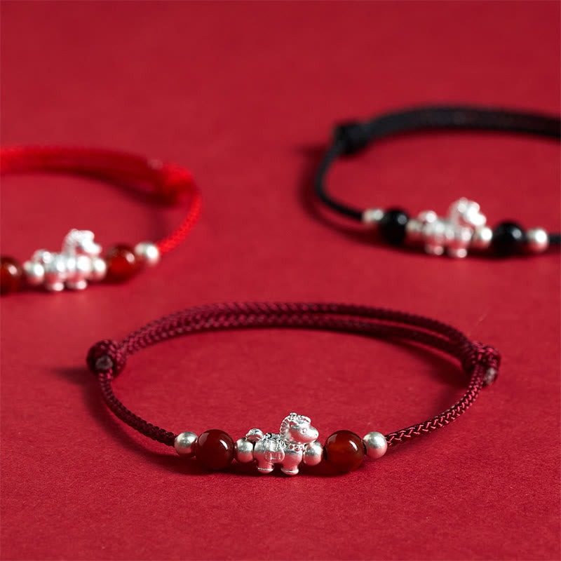 Nimara Ritual 999 Sterling Silver Red Agate Year Of The Horse Prosperity String Bracelet