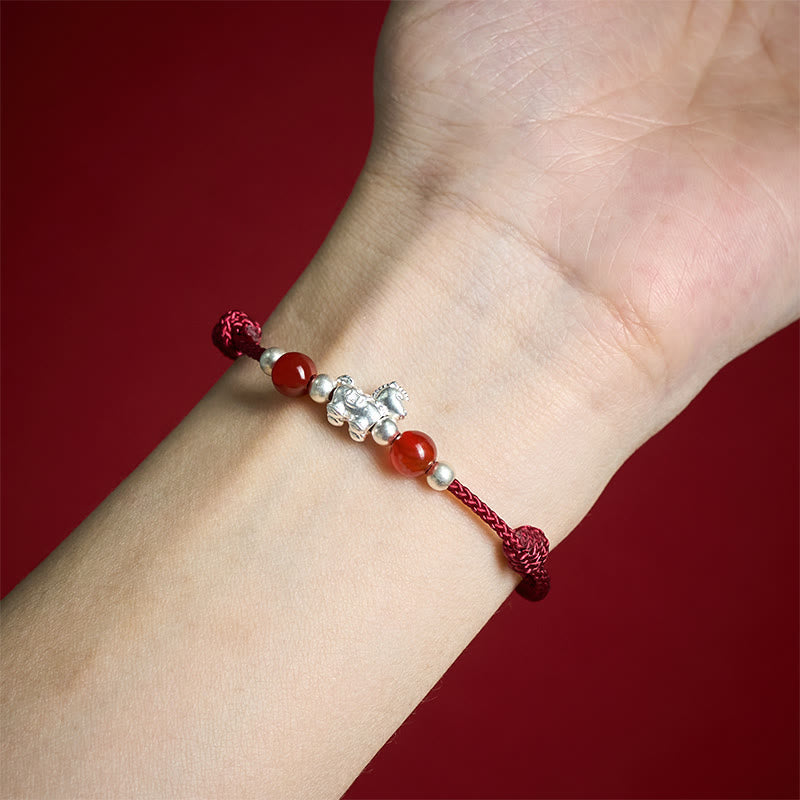 Nimara Ritual 999 Sterling Silver Red Agate Year Of The Horse Prosperity String Bracelet