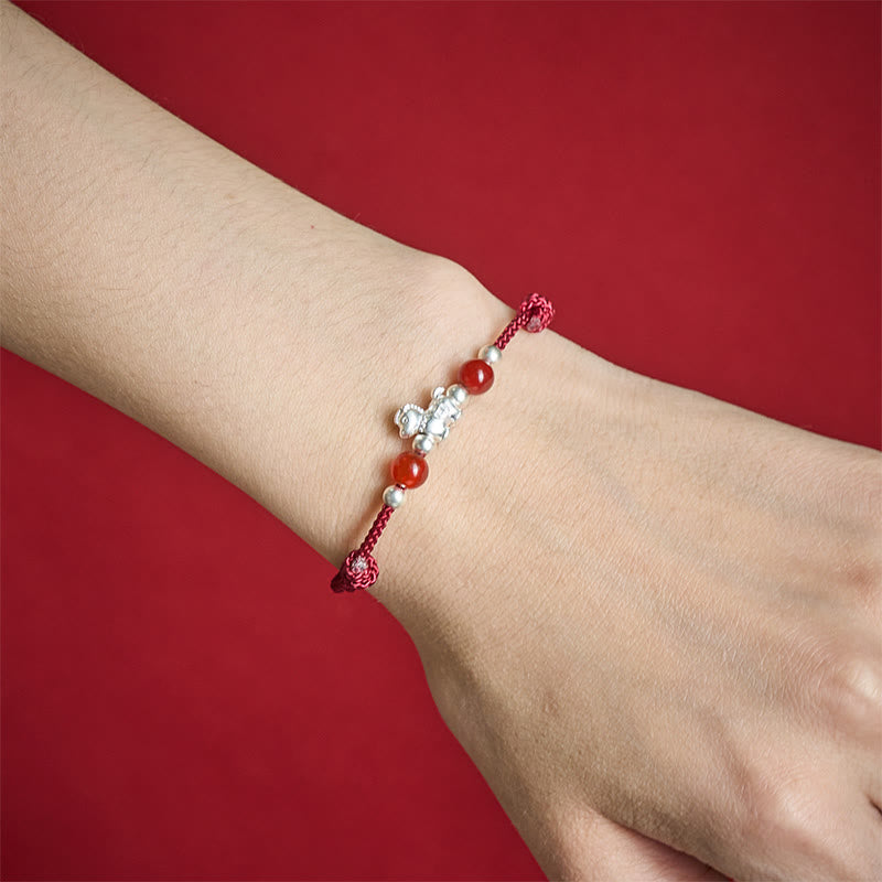 Nimara Ritual 999 Sterling Silver Red Agate Year Of The Horse Prosperity String Bracelet