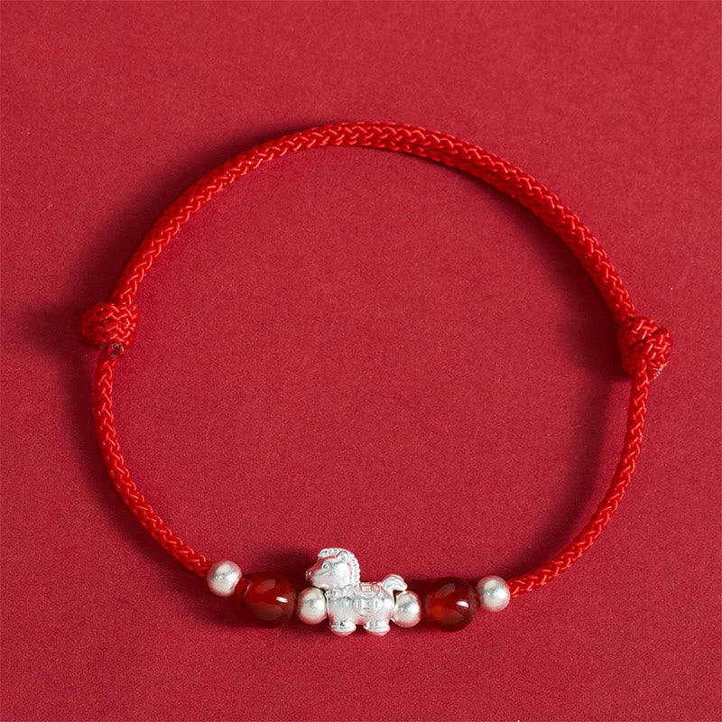 Nimara Ritual 999 Sterling Silver Red Agate Year Of The Horse Prosperity String Bracelet