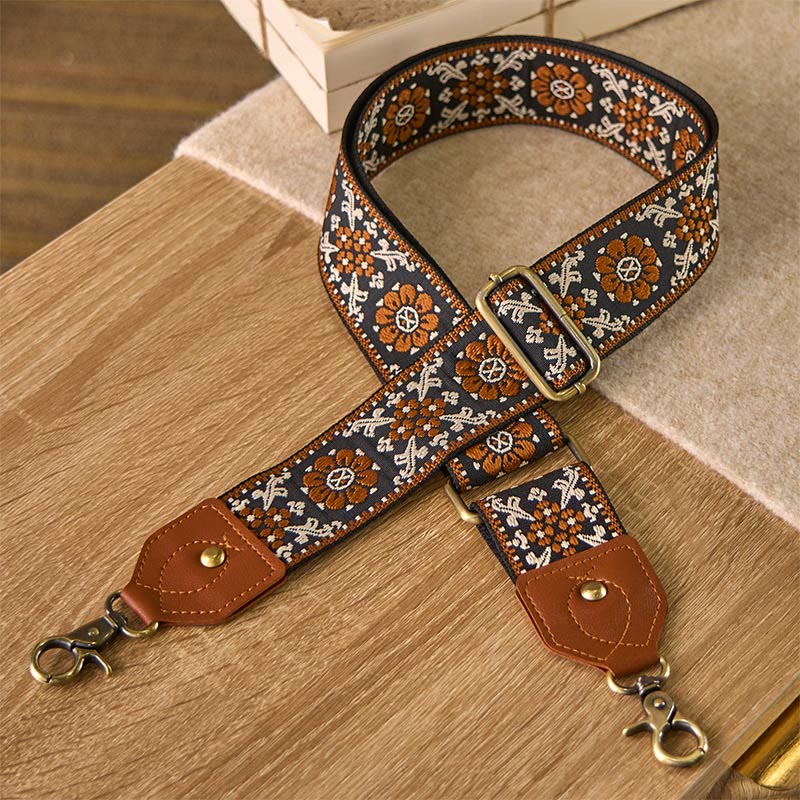 Nimara Ritual Brown Flower Jacquard Adjustable Handbags Crossbody Shoulder Bag Straps