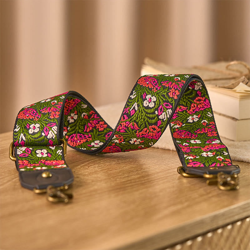 Nimara Ritual Bohemian Rose Red Flower Green Leaves Embroidery Adjustable Handbags Crossbody Shoulder Bag Purse Straps Replacement