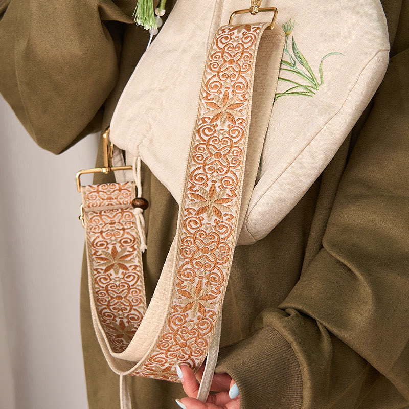 Nimara Ritual Bohemian Brown Beige Flower Geometric Embroidery Adjustable Handbags Crossbody Shoulder Bag Purse Straps Replacement