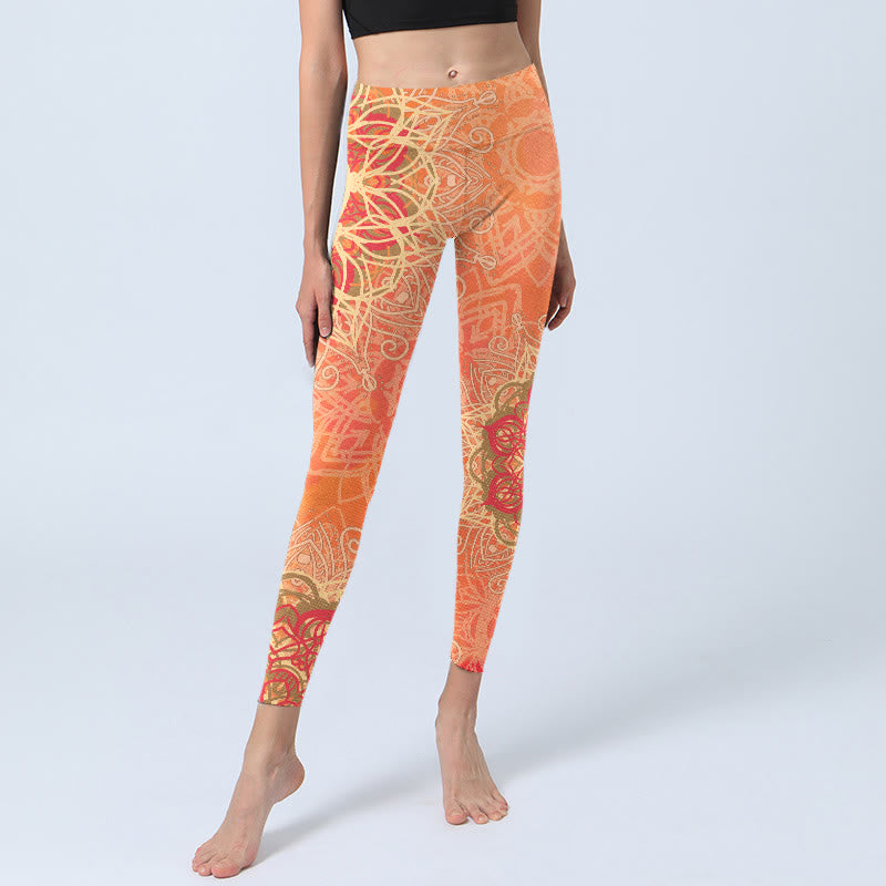 Nimara Ritual Symmetrical Geometric Pattern Print Gym Leggings Women's Yoga Pants
