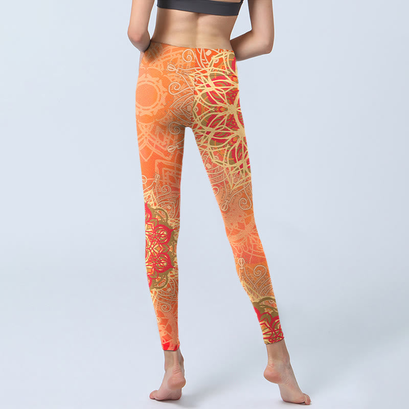 Nimara Ritual Symmetrical Geometric Pattern Print Gym Leggings Women's Yoga Pants