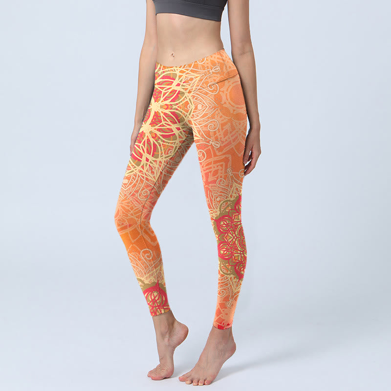 Nimara Ritual Symmetrical Geometric Pattern Print Gym Leggings Women's Yoga Pants