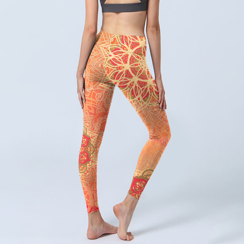 Nimara Ritual Symmetrical Geometric Pattern Print Gym Leggings Women's Yoga Pants