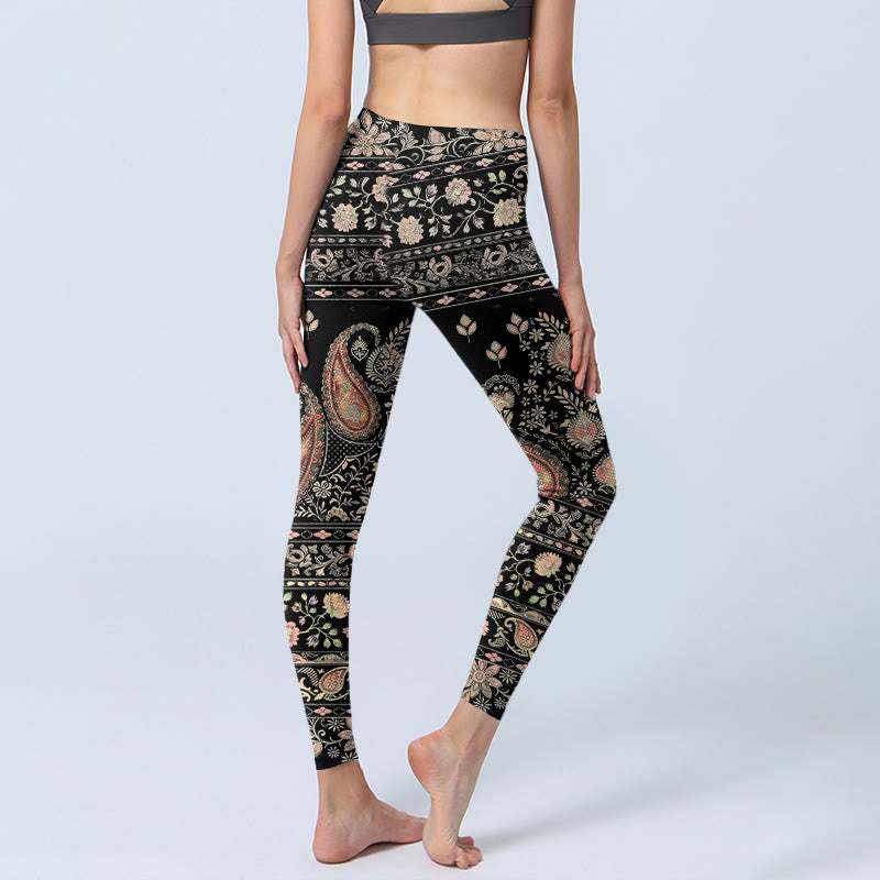 Nimara Ritual Retro Repetitive Flower Leaf Vine Pattern Print Gym Leggings Women's Yoga Pants