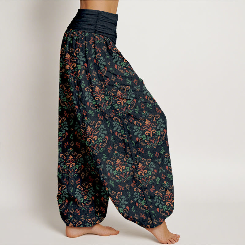 Nimara Ritual Pure Cotton Retro Symmetrical Flower Leaf Pattern Women's Elastic Waist Harem Pants