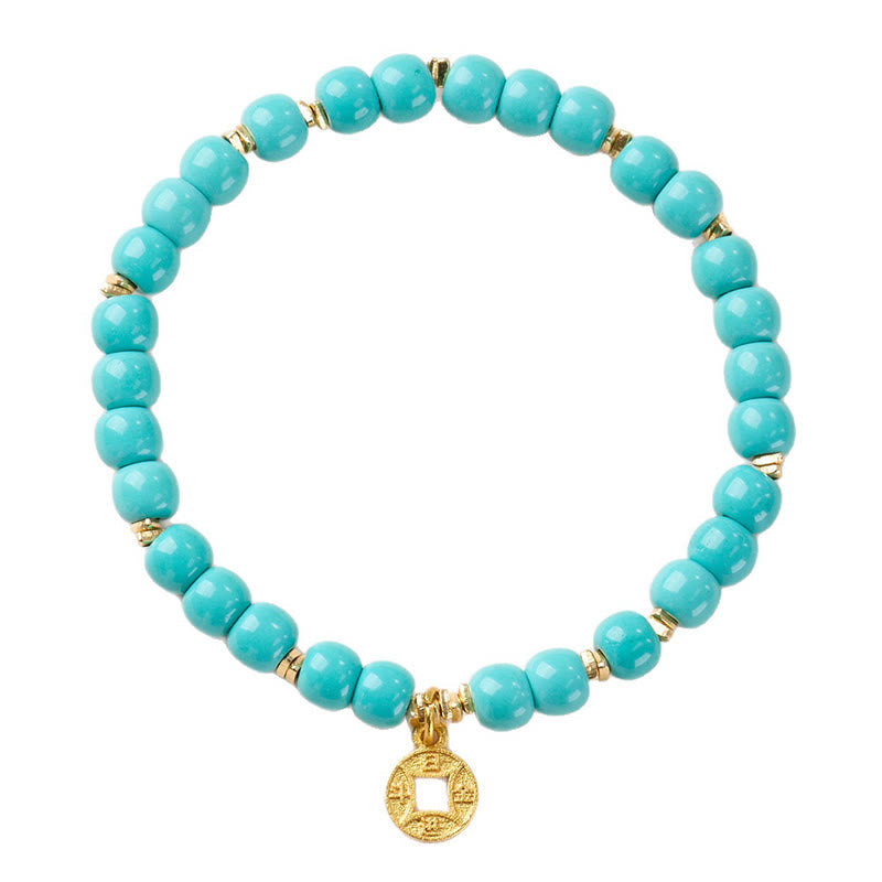 Nimara Ritual Copper Coins Charm Imitation Turquoise Bracelet