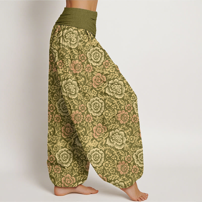 Nimara Ritual Pure Cotton Vintage Pastoral Floral Pattern Women's Elastic Waist Harem Pants
