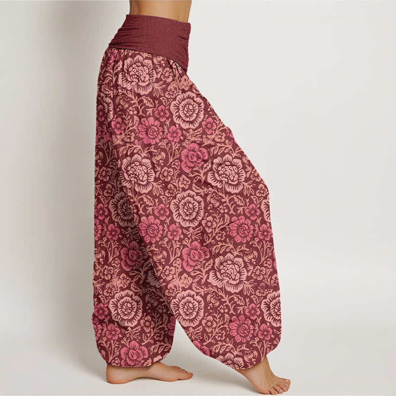 Nimara Ritual Pure Cotton Vintage Pastoral Floral Pattern Women's Elastic Waist Harem Pants