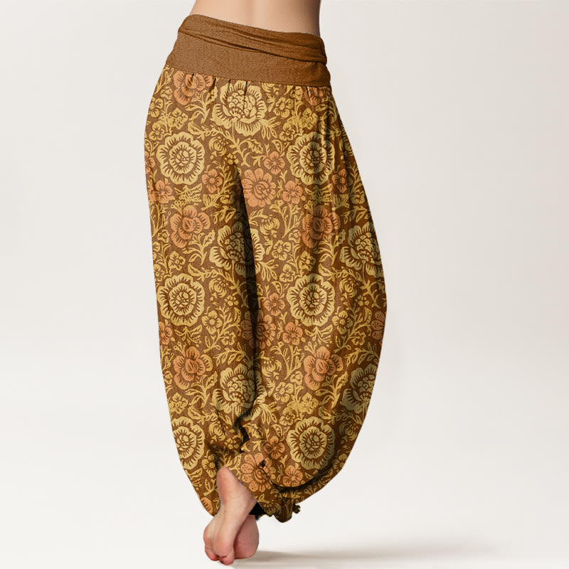 Nimara Ritual Pure Cotton Vintage Pastoral Floral Pattern Women's Elastic Waist Harem Pants