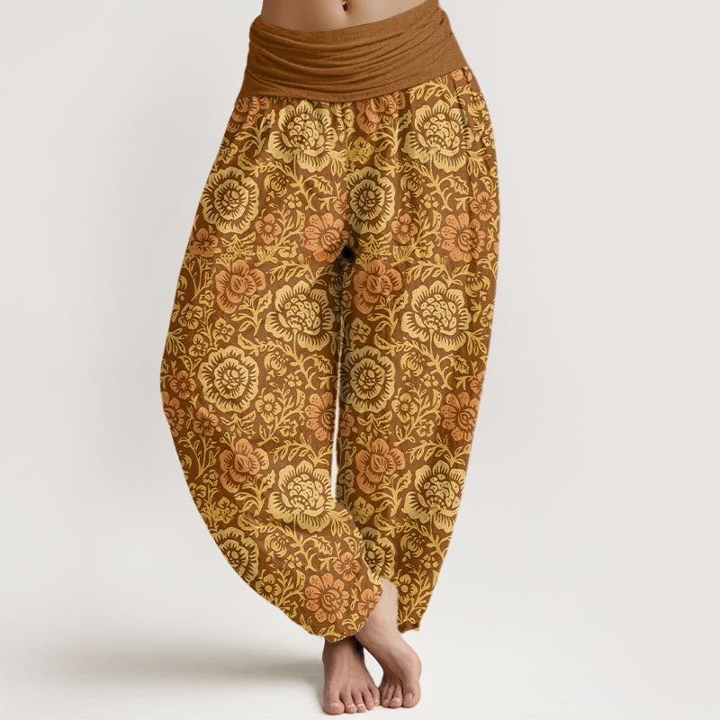 Nimara Ritual Pure Cotton Vintage Pastoral Floral Pattern Women's Elastic Waist Harem Pants