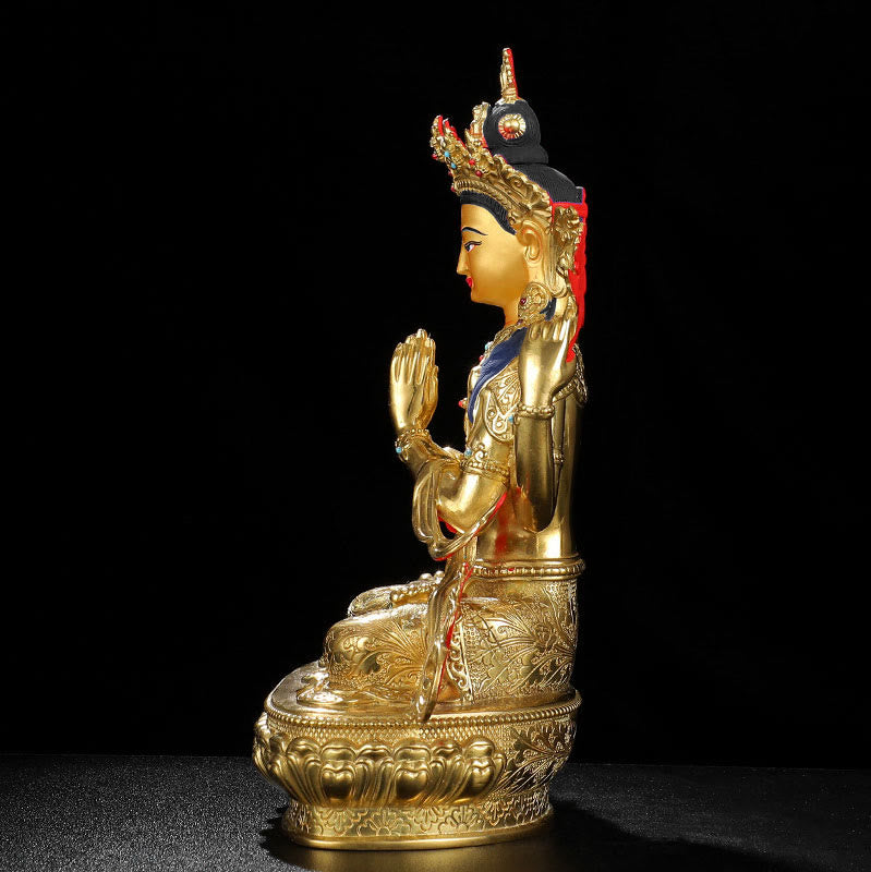 Nimara Ritual Chenrezig Four-armed Avalokitesvara Protection Copper Gold Plated Statue Decoration