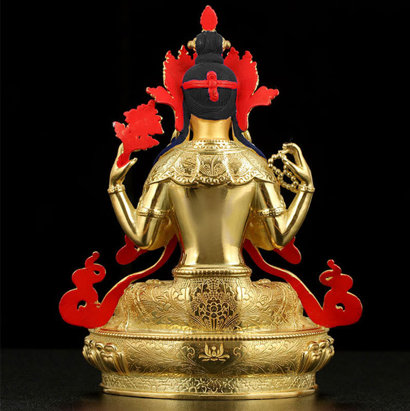 Nimara Ritual Chenrezig Four-armed Avalokitesvara Protection Copper Gold Plated Statue Decoration