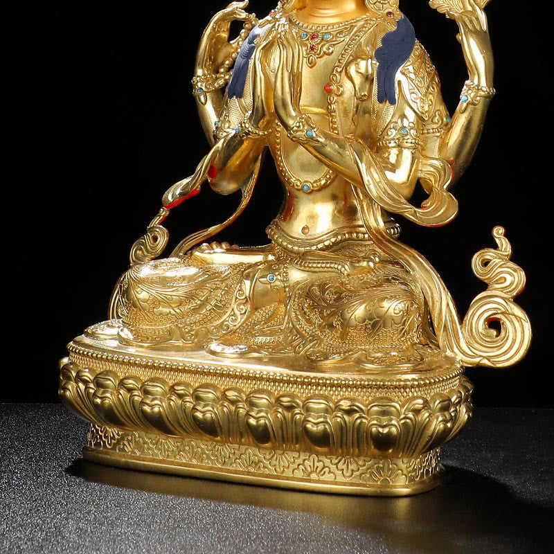 Nimara Ritual Chenrezig Four-armed Avalokitesvara Protection Copper Gold Plated Statue Decoration