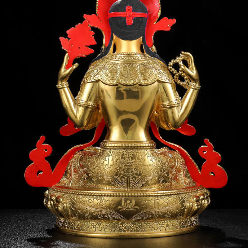 Nimara Ritual Chenrezig Four-armed Avalokitesvara Protection Copper Gold Plated Statue Decoration