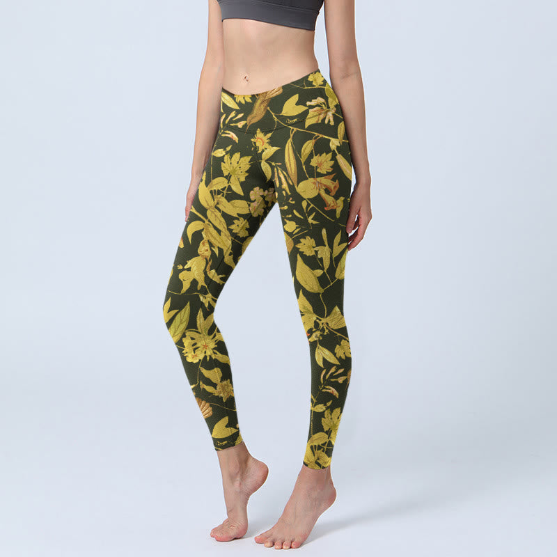 Nimara Ritual Luxurious Flower Leaf Bird Pattern Print Gym Leggings Women's Yoga Pants