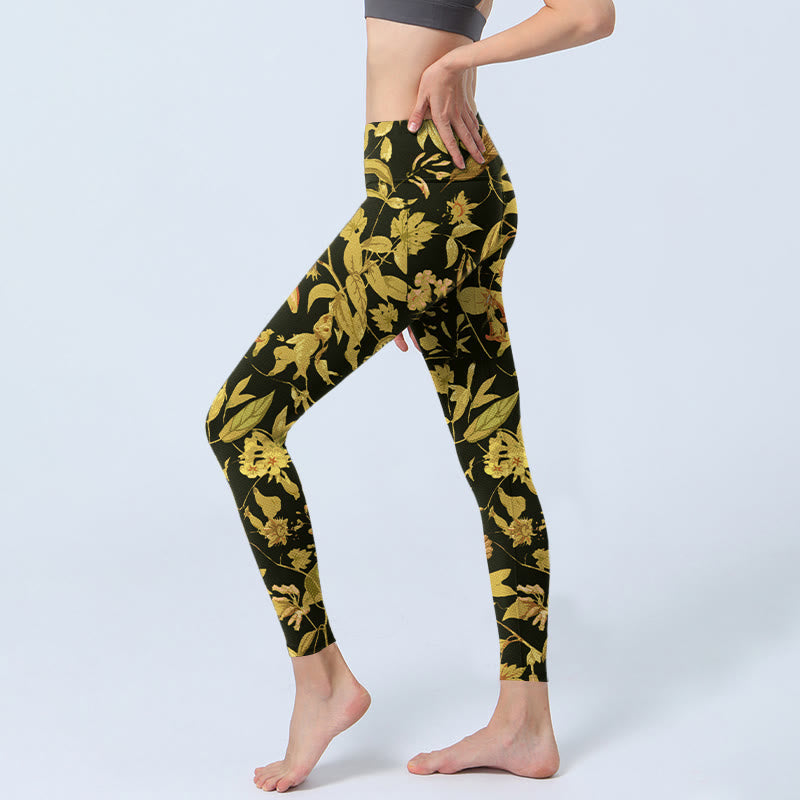 Nimara Ritual Luxurious Flower Leaf Bird Pattern Print Gym Leggings Women's Yoga Pants