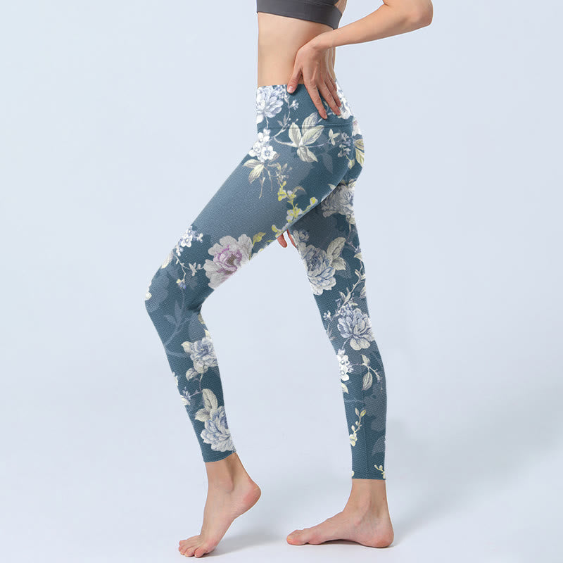 Nimara Ritual Softly Colored Flower Leaf Pattern Print Gym Leggings Women's Yoga Pants