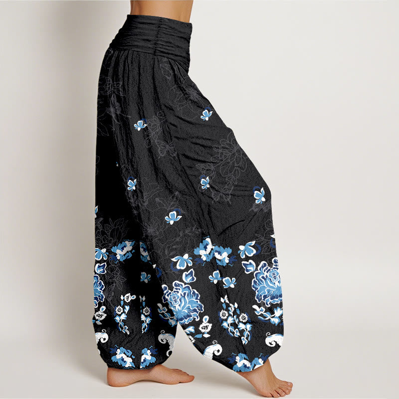 Nimara Ritual Pure Cotton Elegant Classic Flower Butterfly Pattern Women's Elastic Waist Harem Pants
