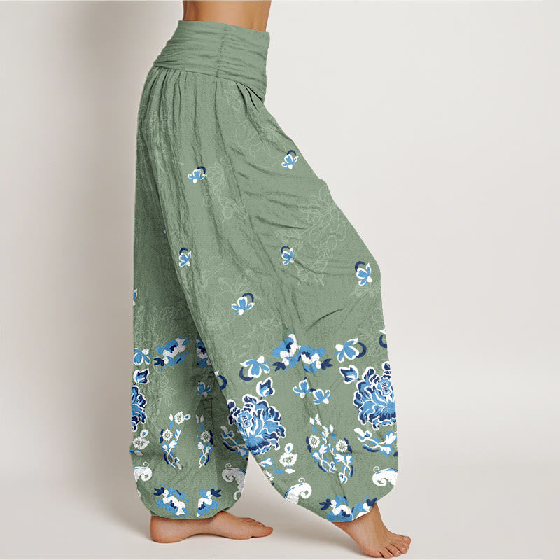 Nimara Ritual Pure Cotton Elegant Classic Flower Butterfly Pattern Women's Elastic Waist Harem Pants