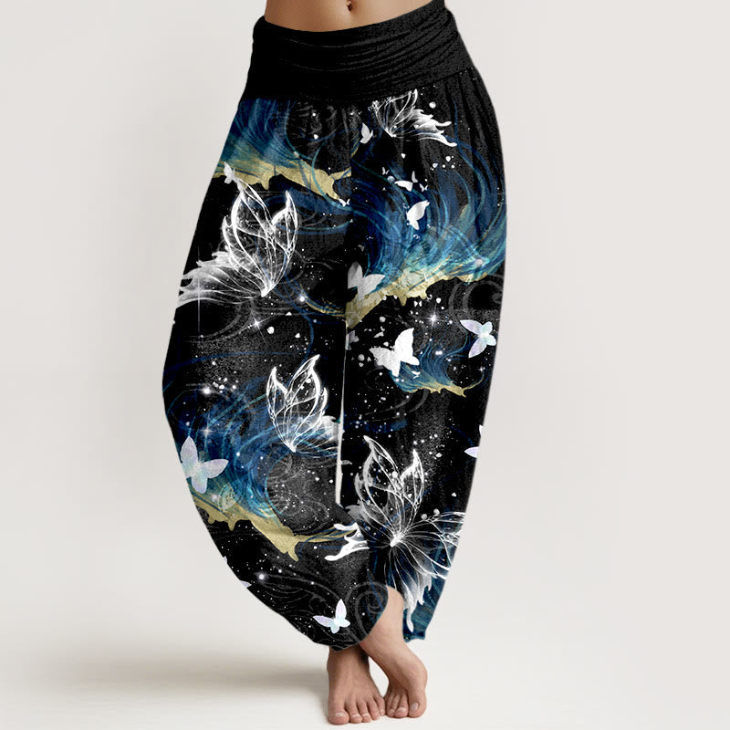 Nimara Ritual Pure Cotton Dreamlike Butterfly Line Pattern Women's Elastic Waist Harem Pants