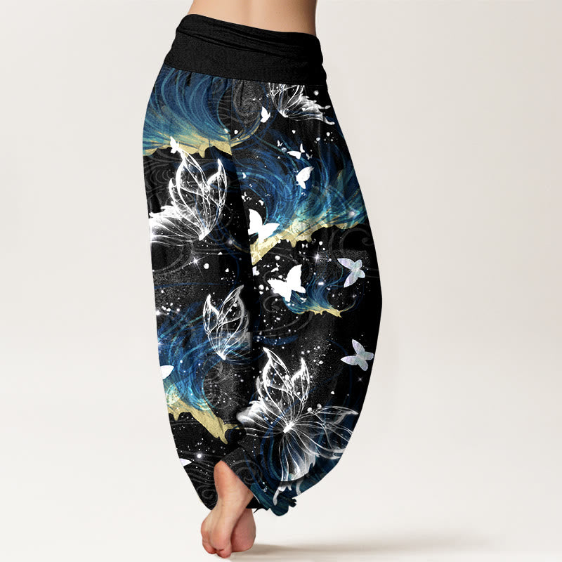 Nimara Ritual Pure Cotton Dreamlike Butterfly Line Pattern Women's Elastic Waist Harem Pants
