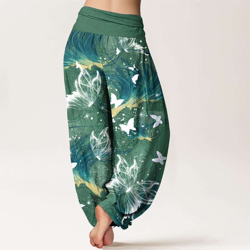 Nimara Ritual Pure Cotton Dreamlike Butterfly Line Pattern Women's Elastic Waist Harem Pants
