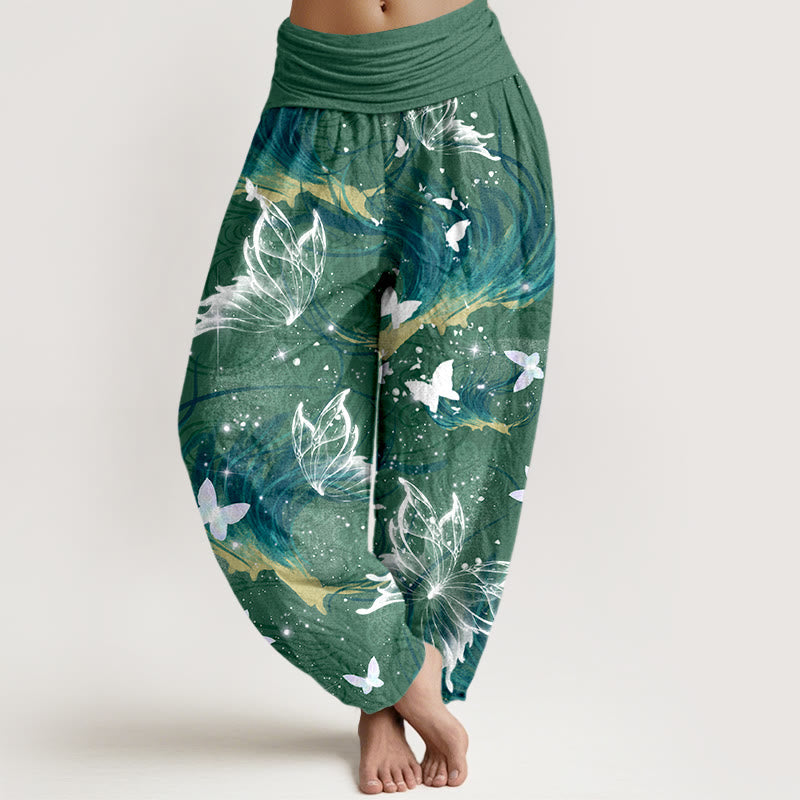 Nimara Ritual Pure Cotton Dreamlike Butterfly Line Pattern Women's Elastic Waist Harem Pants