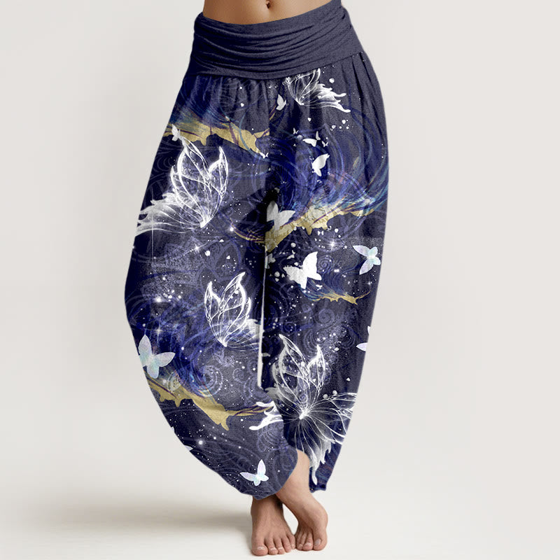 Nimara Ritual Pure Cotton Dreamlike Butterfly Line Pattern Women's Elastic Waist Harem Pants