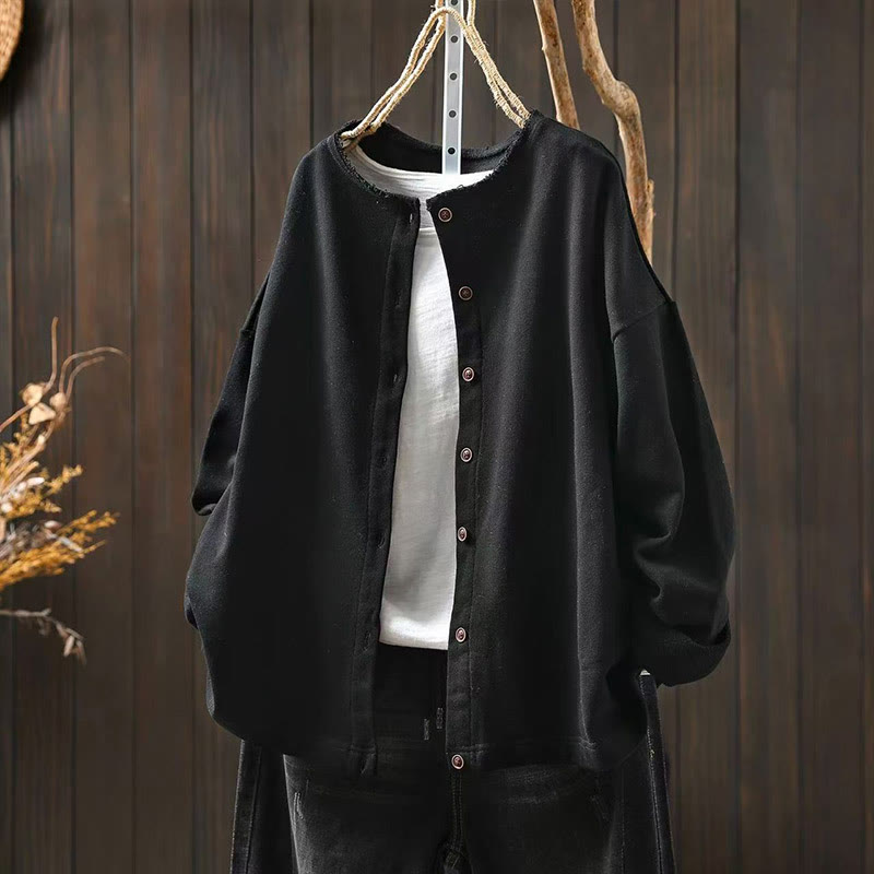 Nimara Ritual Fall Solid Button Down Crew Neck Long Sleeve Women's Cotton Shirt