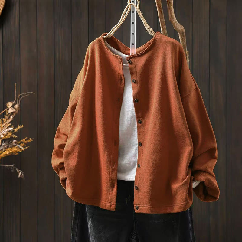 Nimara Ritual Fall Solid Button Down Crew Neck Long Sleeve Women's Cotton Shirt