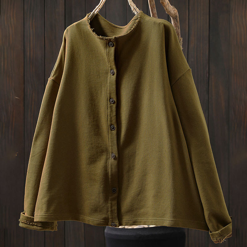 Nimara Ritual Fall Solid Button Down Crew Neck Long Sleeve Women's Cotton Shirt