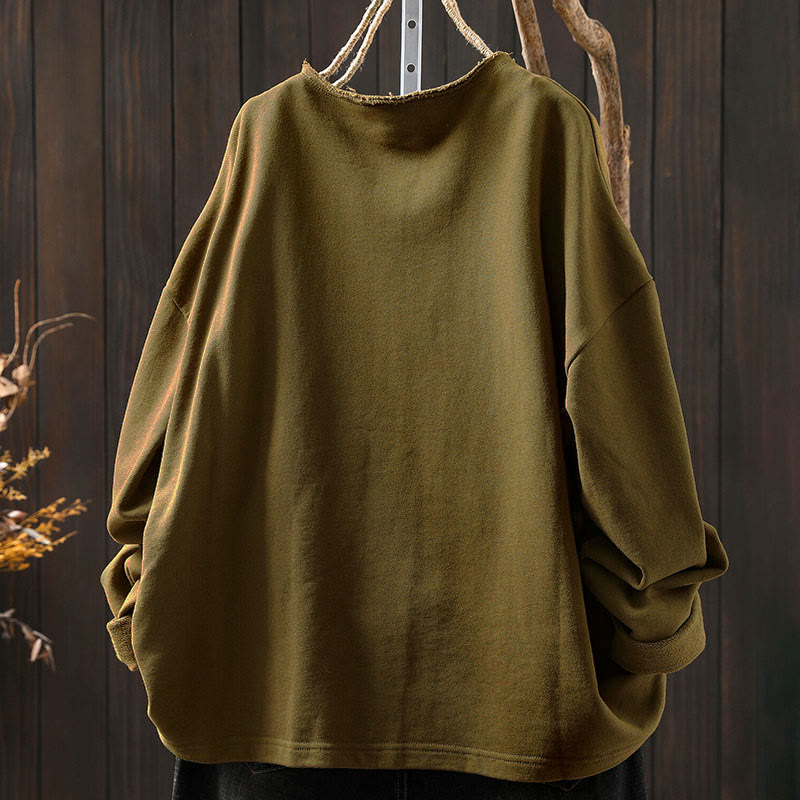 Nimara Ritual Fall Solid Button Down Crew Neck Long Sleeve Women's Cotton Shirt